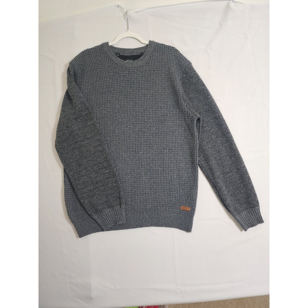 Buffalo David Bitton Mens XL Charcoal Gray Waffle Knit Crew Neck Sweater XL/TG